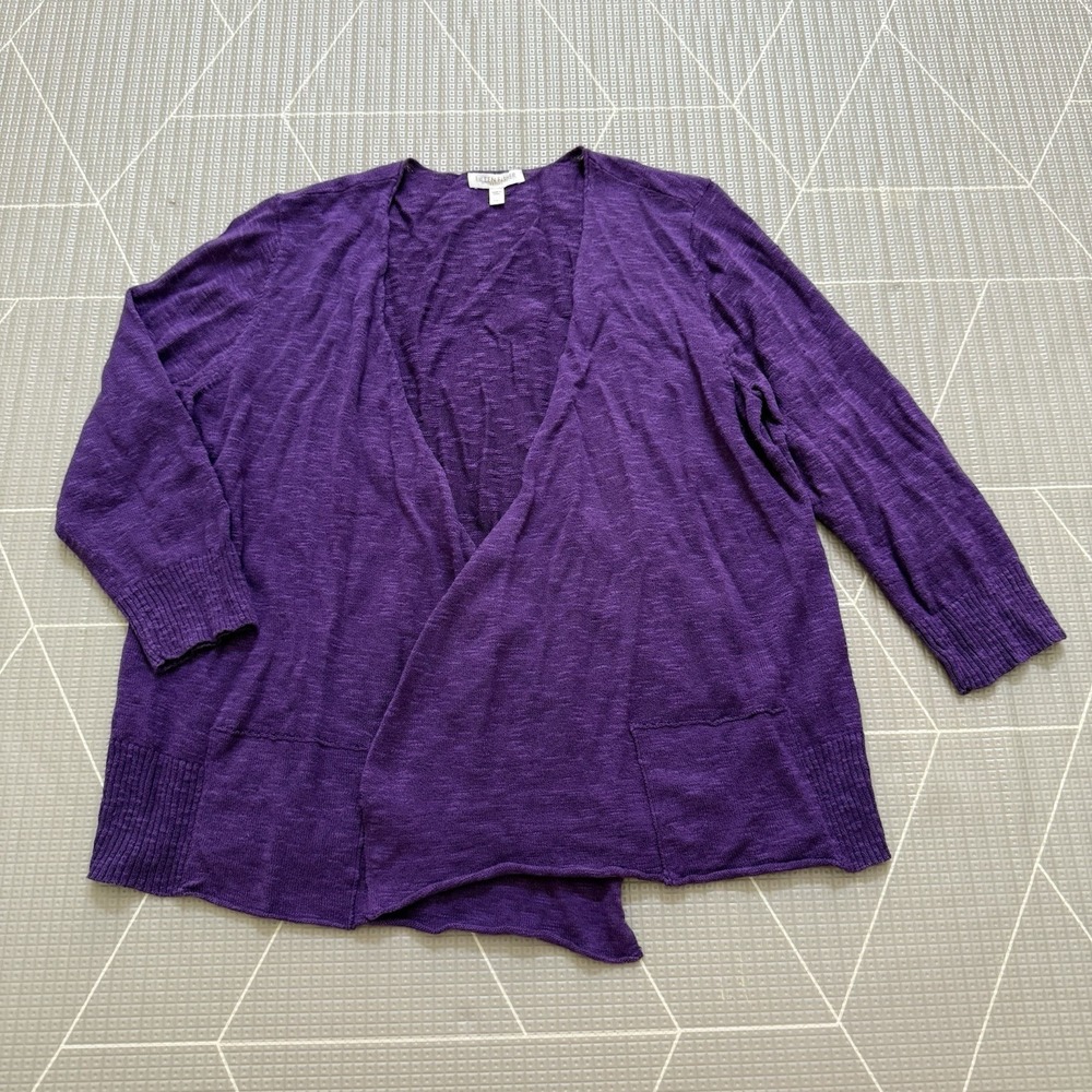 Eileen Fisher Linen Cotton Cardigan Petite M Purple Open Front
